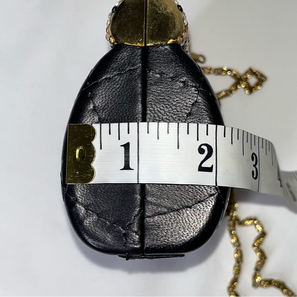 90s Beaded Rhinestone Clasp Quilted Black Leather Mini Bag Purse Chain Strap - Picture 12 of 16